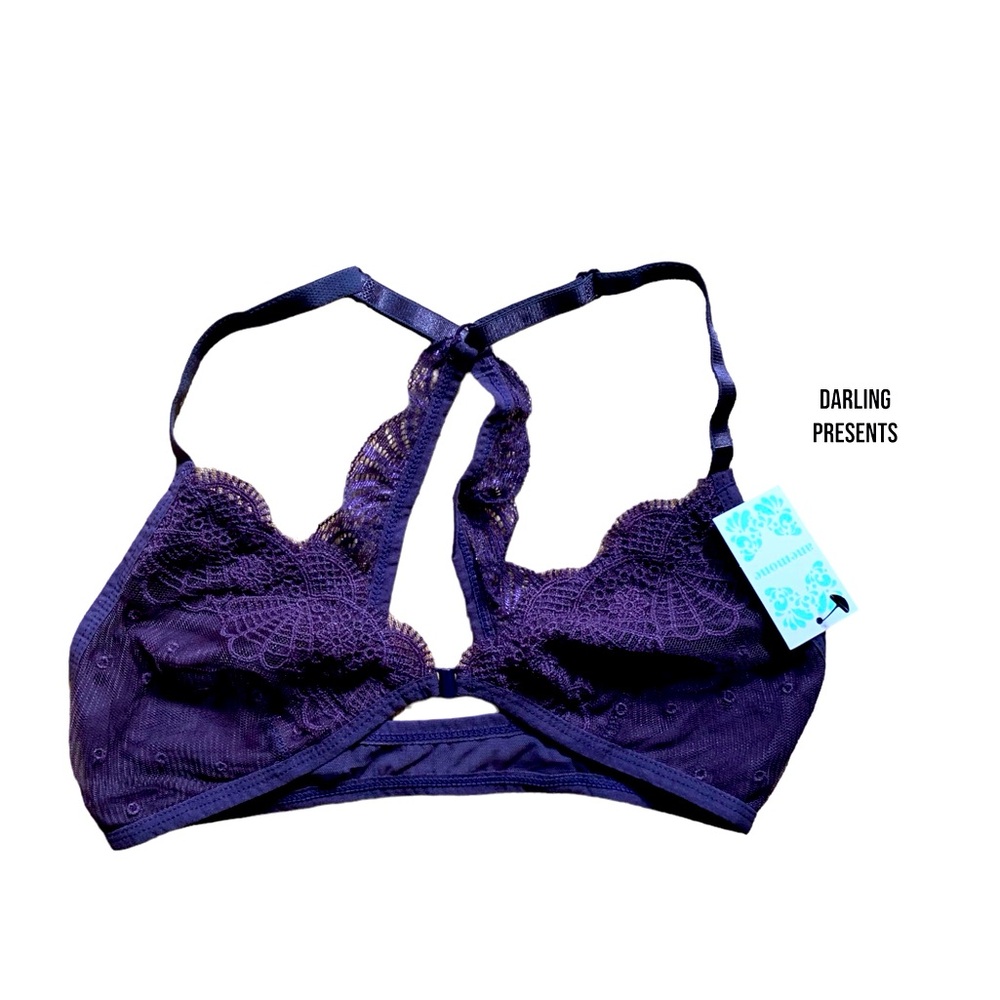 Anemone Lace Butterfly Criss Cross Bra Women Color Purple Size M
